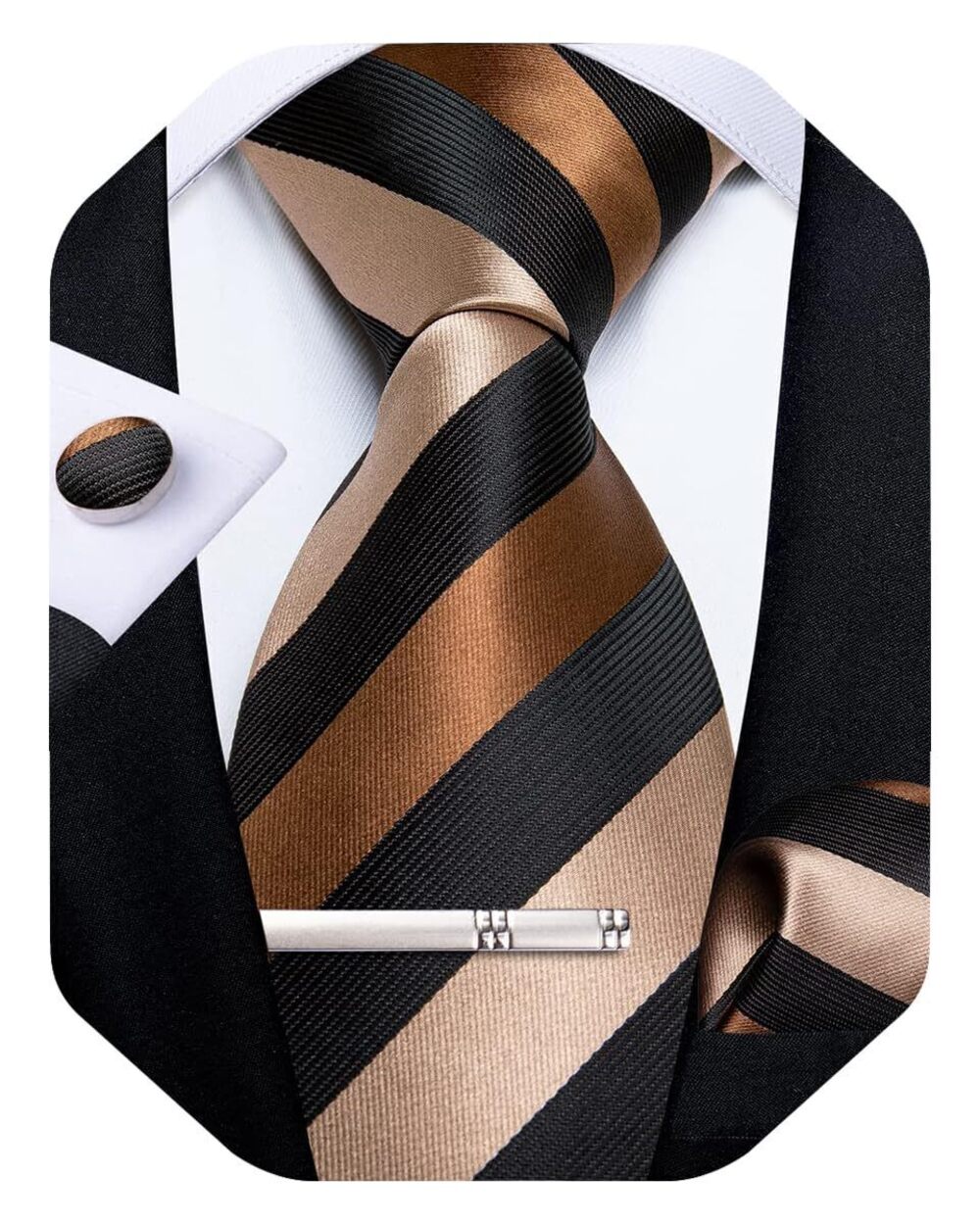 2505 Striped Tie Silk Woven Necktie and Pocket Square Cufflinks Tie Clip